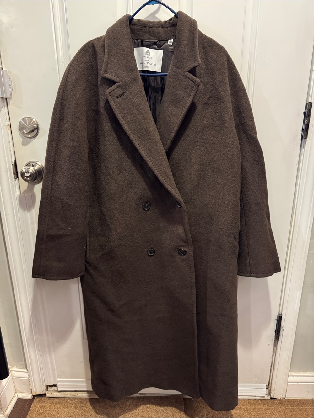 Aritzia Babaton The Slouch Coat Italian Camel Wool Brown Size L Retail $375.00